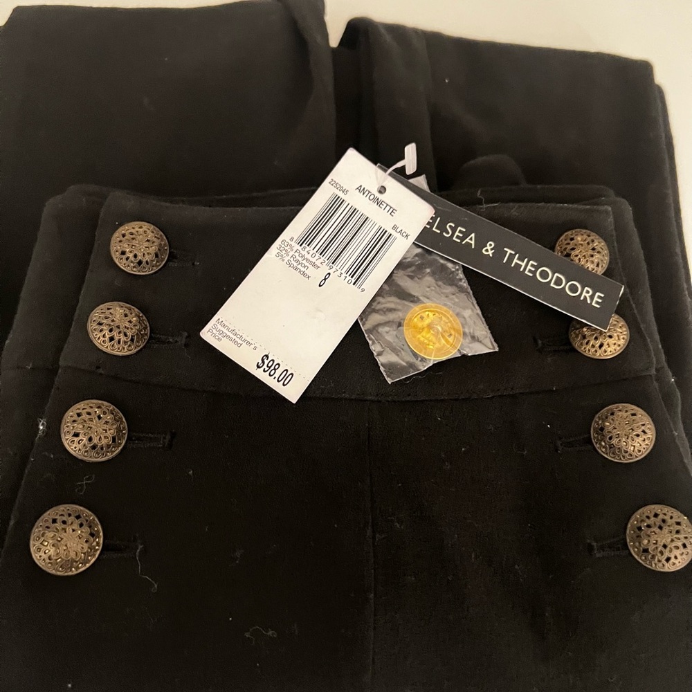 Chelsea & Theodore Black Pants with Bronze Buttons